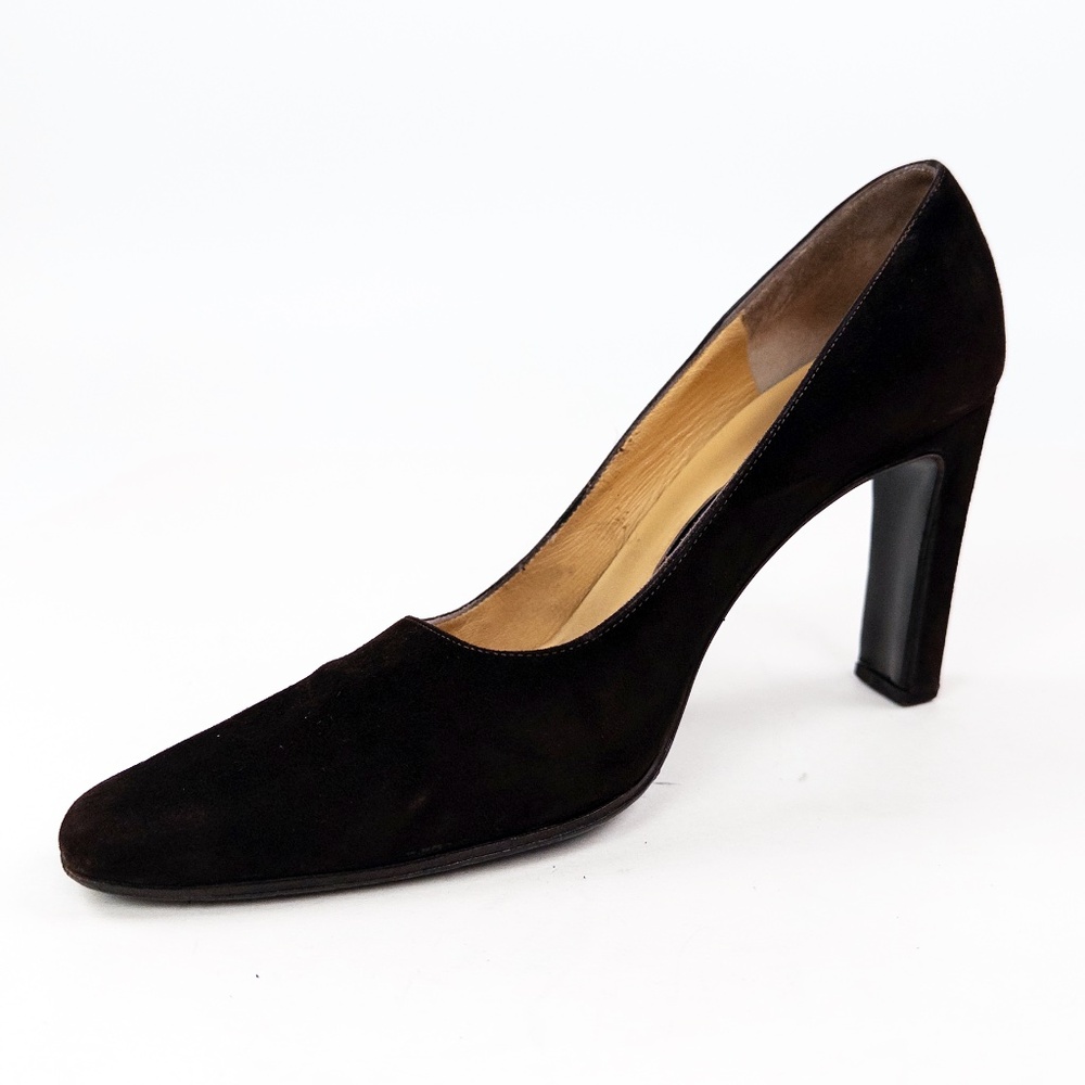90's Dk Brown Suede Italian Minimalist Pumps Square Toe Heels Ellen Tracy Sz 8.5 - Picture 4 of 8